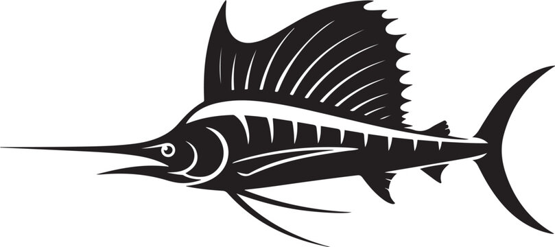 Black silhouette of a sailfish with large dorsal fin. logo Vector Black silhouettes