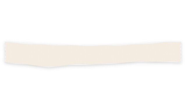 A torn piece of beige paper on a white background