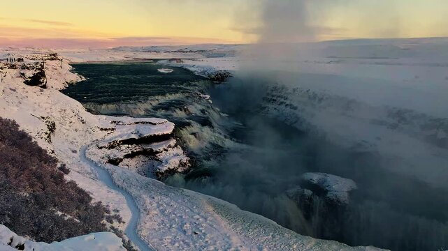 The iconic and powerful Gullfoss Waterfalls along the Golden Circle in Iceland