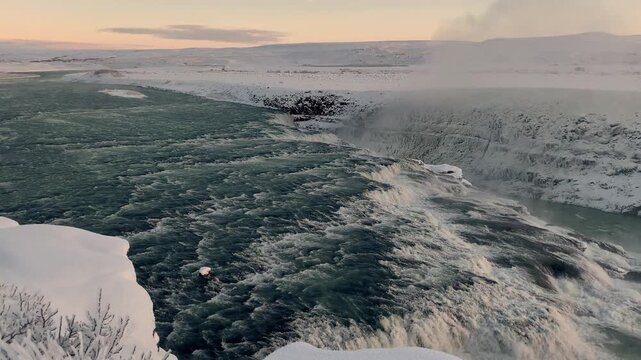 The iconic and powerful Gullfoss Waterfalls along the Golden Circle in Iceland