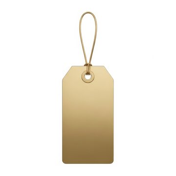 Gold-toned tag attached with a string loop for labeling or decoration purposes