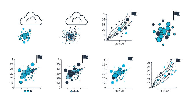 Data Visualization: Scatter Plots, Cloud Icons, and Statistical Analysis