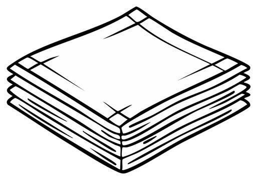 Clean neatly folded stack of white cloth napkins simple line art illustration