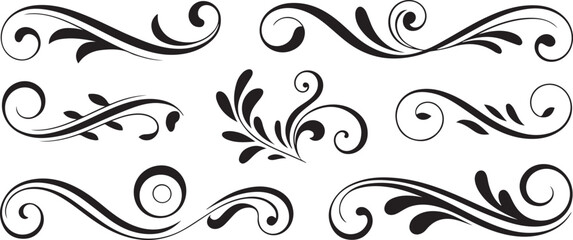 Fototapeta premium Set of Ornate Black and White Decorative Swirls flourish. logo Vector Black silhouettes