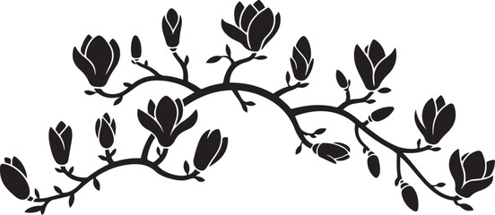 Black silhouette magnolia branches with flowers and buds. logo Vector Black silhouettes © Nargis