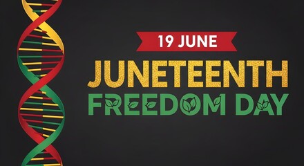 Juneteenth freedom day celebration graphic with dna strand design, june 19th holiday banner, african american history commemoration poster
