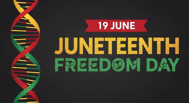 Juneteenth freedom day celebration graphic with dna strand design, june 19th holiday banner, african american history commemoration poster