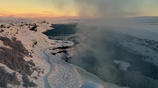 The iconic and powerful Gullfoss Waterfalls along the Golden Circle in Iceland