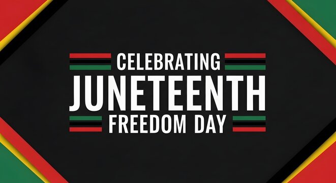 Celebrating juneteenth freedom day banner with panafrican colors and geometric frame