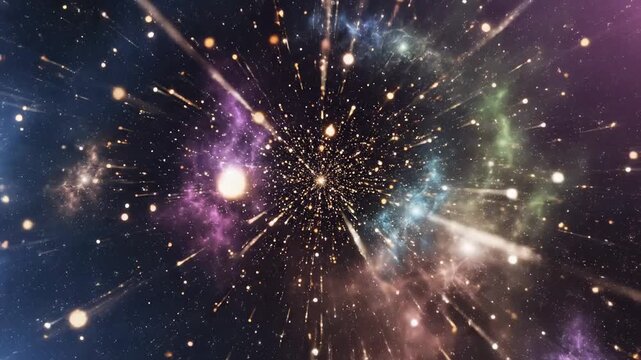 Cosmic explosion unveils vibrant galaxies and colorful nebulas in outer space journey