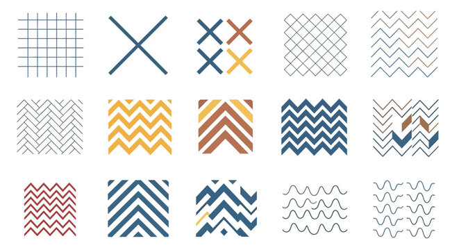 Geometric Patterns Collection: Lines, Chevrons, Waves, Grids