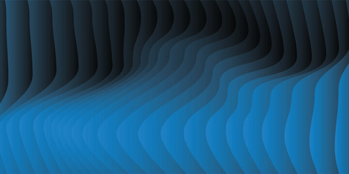 Abstract shiny blue liquid wave background with dark stripes effect. Wave-striped glass refraction.
