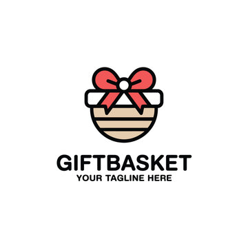 gift basket logo design with ribbon line art illustration