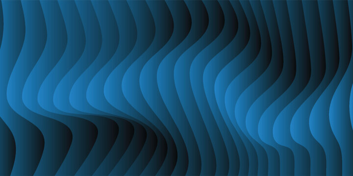 Abstract shiny blue liquid wave background with dark stripes effect. Wave-striped glass refraction.