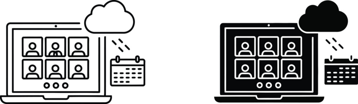 Laptop syncing data with cloud and external hard drive storage Vector