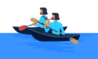 Two Women Kayaking in the Sea, Female Rowers Training on Kayaks, Flat Vector Illustration of Water Sports and Summer Outdoor Activities © Keepes