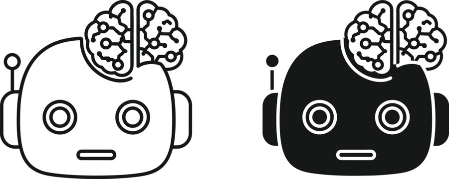 Two cartoon robots with brains thinking and comparing ideas Vector