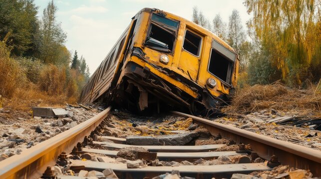 Accident on the railway tracks, the train went off the rails, tragedy