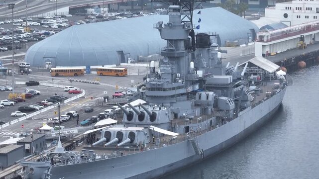 USS Iowa San Pedro Los Angeles Drone Aerial View