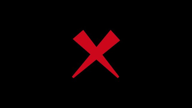  red cross symbol appearing and disappearing in a seamless loop animation that creates a sharp visual impact for digital interfaces or motion graphic projects requiring clear rejection or error alerts