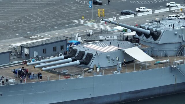 USS Iowa San Pedro Los Angeles Drone Aerial View