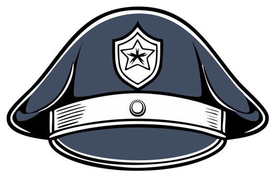 Cartoon illustration of a vintage police cap with star badge emblem.