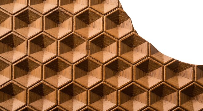 Close-up of beige woven rattan texture with geometric honeycomb pattern, natural surface geometric pattern