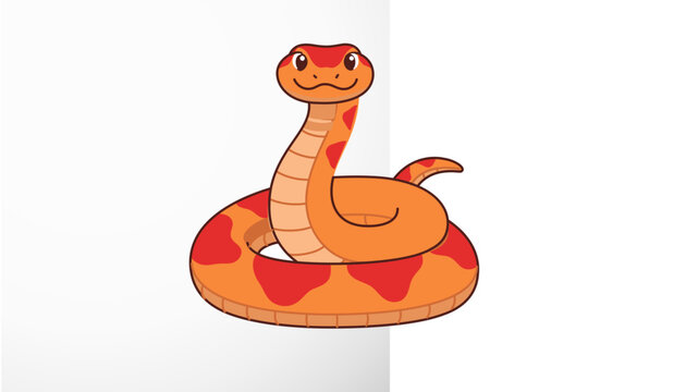 Cute orange corn snake vector icon illustration featuring an editable stroke, adjustable stroke weight, customizable line weight, thin line stroke, colorful coiled reptile on white background.