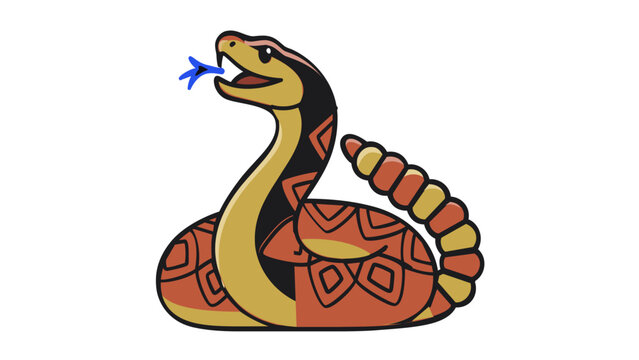 Vibrant diamondback rattlesnake vector icon illustration with editable stroke, adjustable line weight, and customizable stroke weight. Colorful reptile character mascot on white background.