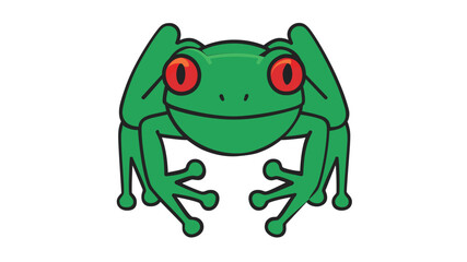 Fototapeta premium Red-eyed tree frog vector illustration with editable stroke and adjustable line weight. Customizable green amphibian icon for nature designs, featuring thin line stroke weight and clean outline.