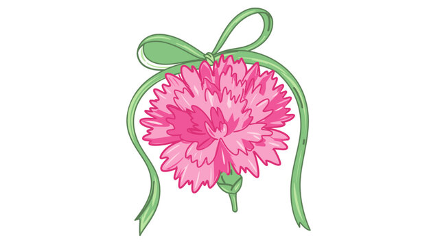 Magenta clove blossom with emerald streamer knot vector pictogram for marriage botanical layouts. Features a modifiable contour, variable path thickness, and tailored thin line style.