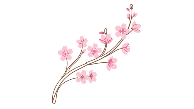 Refined sakura twig vector pictogram with magenta cherry blossoms. This botanical artwork features a modifiable path, variable contour thickness, and tailored slender line design.
