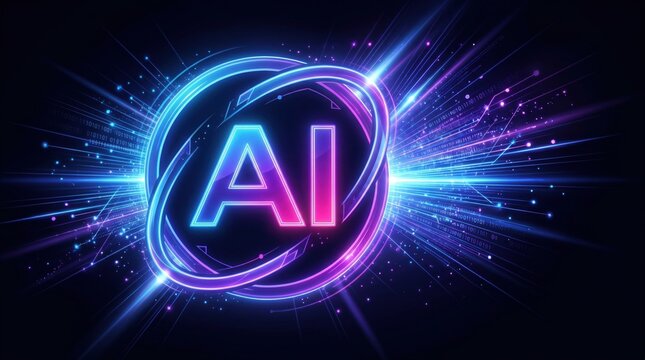 Artificial intelligence brain with glowing neon light and binary code representing ai security and futuristic technology