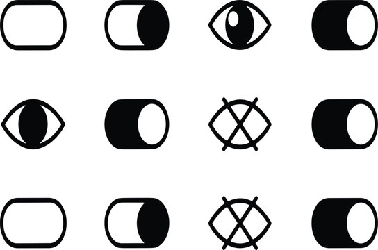 Collection of black and white visibility toggle vector illustration EPS PNG file.