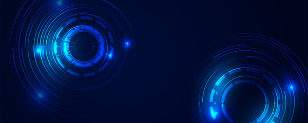 Futuristic blue HUD background with glowing circular technology elements © kanpisut