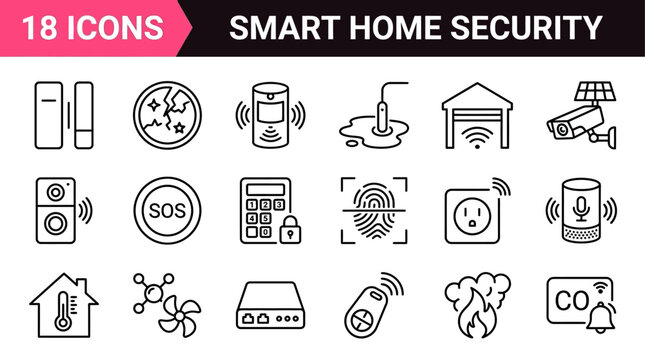 Smart Home Security Icons Set Modern Technology and Safety Solutions