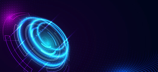 Obraz premium Futuristic blue HUD background with glowing circular technology elements