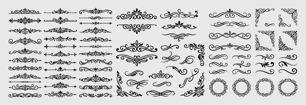 Vintage ornamental vector element. Luxury baroque border, filigree frame corner, and elegant damask pattern accents for wedding invitations, certificates, and royal branding layout designs.