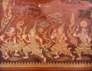 Naklejka premium Thai mural art inspired by Ayutthaya kingdom