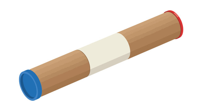 A long cardboard tube with blue and red caps, suitable for posters or documents.