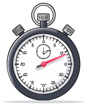 Handheld analog stopwatch with a red second hand and a small inset dial showing minutes