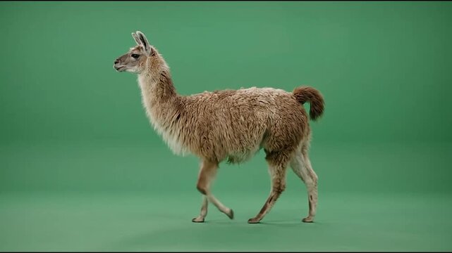 Brown llama walking gracefully across the screen in this high quality four k video footage clip
