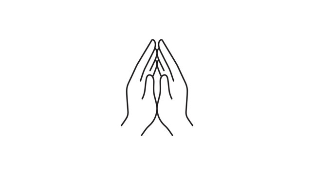 Minimalist Line Art of Praying Hands on White Background