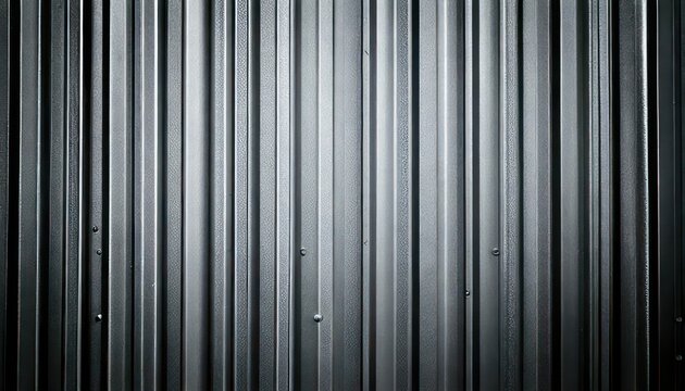 Close-up of a corrugated metal wall with vertical lines and subtle shadows.