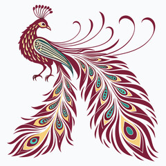 Fototapeta premium Stylized peacock with elaborate tail feathers and decorative eye motifs