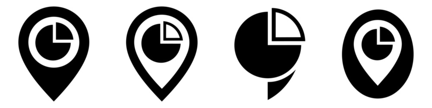 Set of map pointer icons with integrated timer or clock face elements