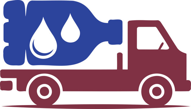 Truck carrying large bottle of water on back for transportation and delivery services  supply and logistics