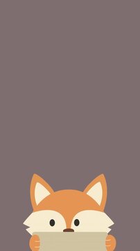 Vertical 9:16 fox cub animation. Baby fox holds a blank sign with copy space and moves eyes and head.  seamless loop, transparent background. For stories, reels, overlays, ads, and mobile video