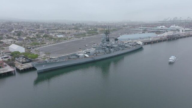 USS Iowa San Pedro Los Angeles Drone Aerial View