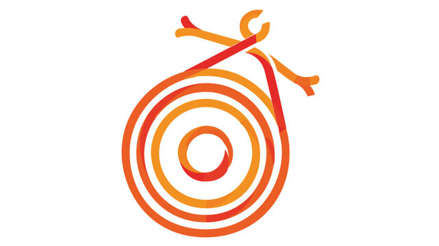 Vibrant and creative colorful line vector illustration of a hanging gong with orange and red concentric circles on a white background, perfect for Zen, meditation, mindfulness, and yoga themes.